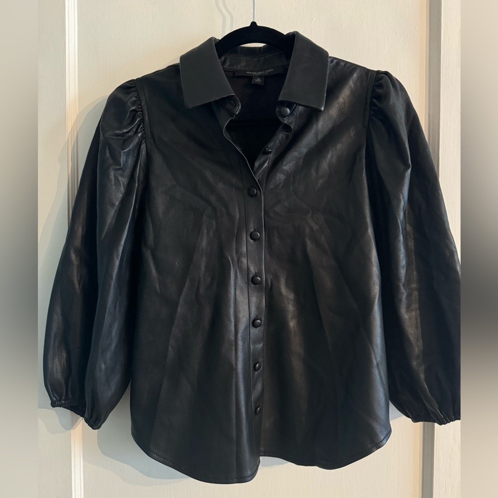 Pleather 3/4 bubble shoulder button down.